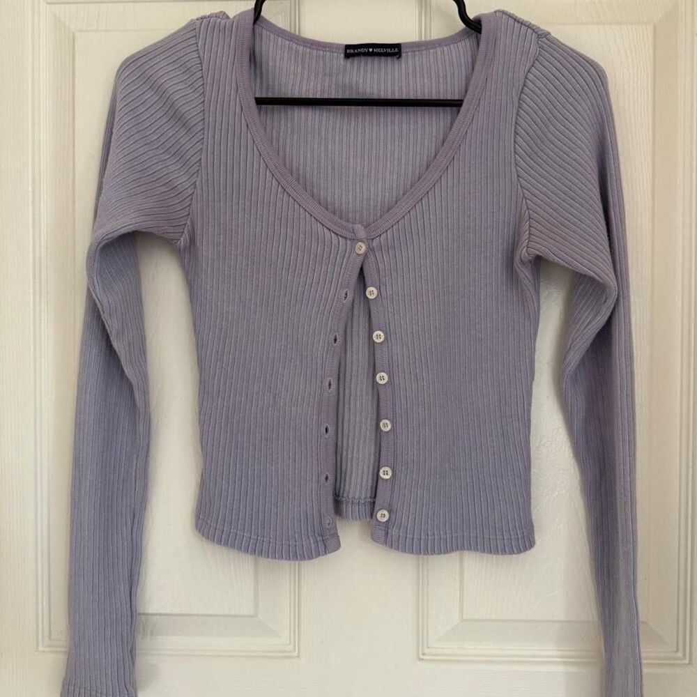 Brandy-melville Women's Purple and Blue Cardigan